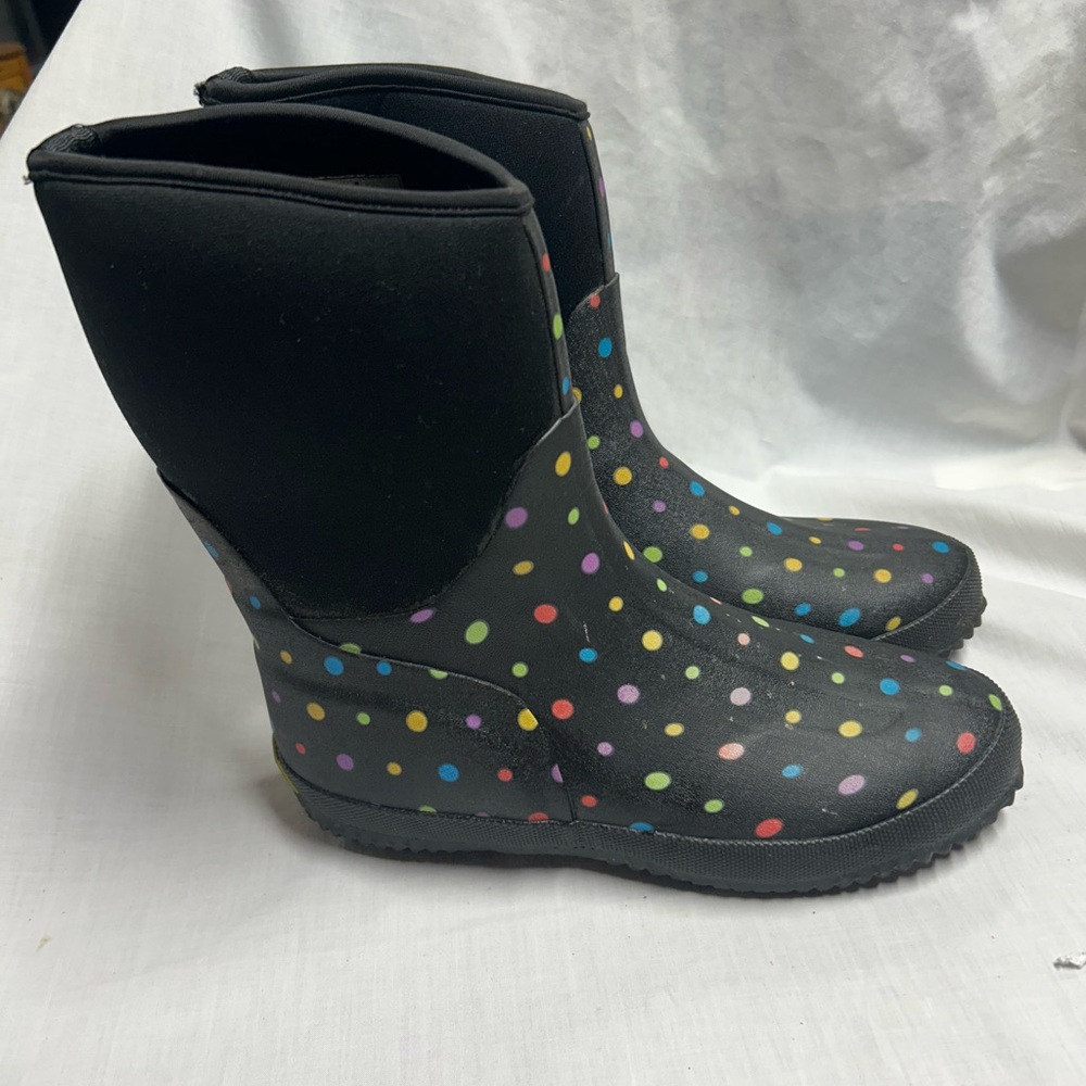 WOMENS 7 M WESTERN CHIEF MID CALF NEOPRENE RAIN BOOTS Ditzy Dots